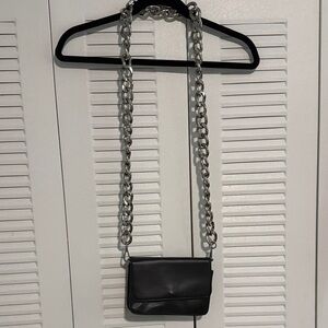 Black Women's Crossbody Bag with Chunky Silver Chain